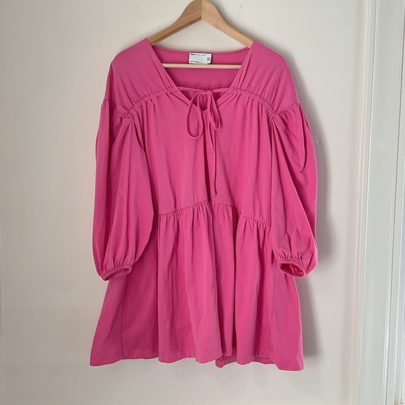 ASOS Design Baby Doll Pink Puffed Sleeve Top | Tie In Front- Curve Size 04 - Picture 1 of 6